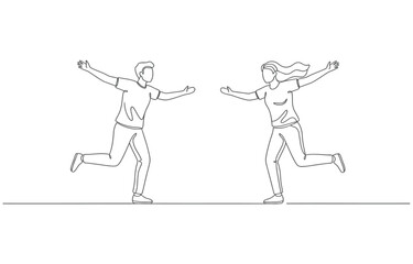 Fototapeta premium Single one line drawing of two best friends, modern continuous line draw design graphic vector illustration