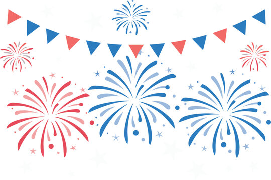 Festive patriotic scene with fireworks bunting and stars for a celebration high quality