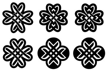 set of Irish Celtic Clover Knot Silhouette Vector Symbol for Decorative Design