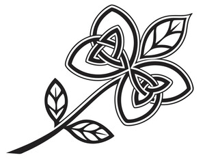 Ancient Celtic Clover Knot Silhouette Vector Graphic Isolated on White