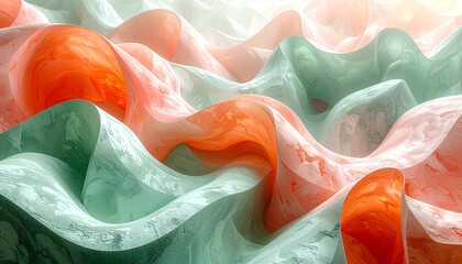 Abstract pastel maze pattern with interlocking curved shapes in mint green and coral orange
