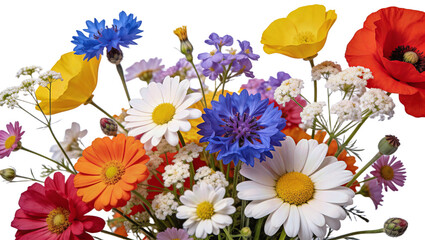 Colorful bouquet of flowers against a white background transparent
