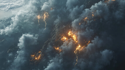 lightning fire cloud explosion background, thunder, smoke