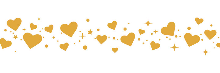 Gold heart wave vector greeting banner with stars, sparkle, card, border, poster, valentine day, celebration, holiday, ornament, modern, graphic, design and white background.