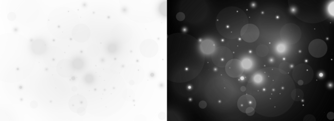 Soft monochrome bokeh particle overlay with floating circular blur and subtle grain texture isolated on transparent and dark background