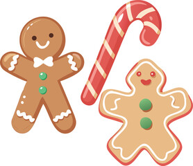 Fototapeta premium Festive treats a gingerbread man candy cane and gingerbread star design high quality
