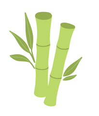 Vector illustration of green bamboo stalks with leaves. Flat botanical and spa object