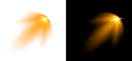 Orange light flare or lens effect on transparent background and black background comparison abstract glowing burst bright energetic.