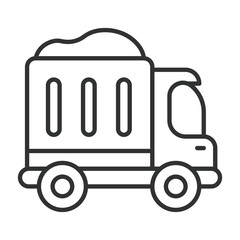 Garbage truck icon in line design. garbage truck, waste collection, transport, recycling, trash on white background vector. Waste editable stroke icon