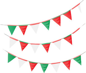 Fototapeta premium Colorful pennant banners hanging red white and green festive decorations displayed high quality