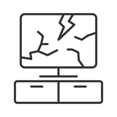 Broken monitor icon in line design. broken, screen, electronic, damage, waste, ewaste, recycle on white background vector. Electronic waste editable stroke icon