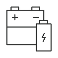Battery waste icon in line design. battery, ewaste, recycle, hazardous on white background vector. Electronic waste editable stroke icon