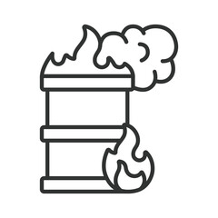 Burning waste barrel icon in line design. burning trash, pollution, toxic waste on white background vector. Pollution editable stroke icon