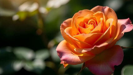Vibrant orange rose in full bloom with soft focus background
