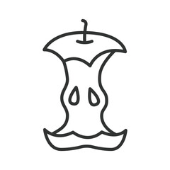 Apple core waste icon in line design. food waste, apple core, trash on white background vector. Food waste editable stroke icon