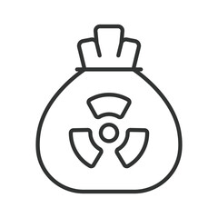 Radioactive waste bag icon in line design. nuclear waste, radiation, hazard on white background vector. Hazard editable stroke icon