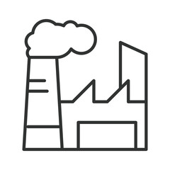 Industrial pollution factory icon in line design. factory, smoke, pollution, waste on white background vector. Pollution editable stroke icon
