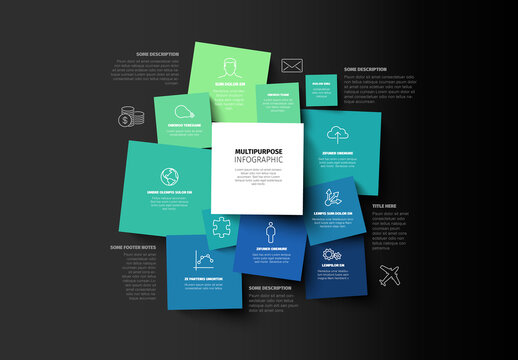 Abstract Multipurpose Infographic with Blue and Green Square Tiles