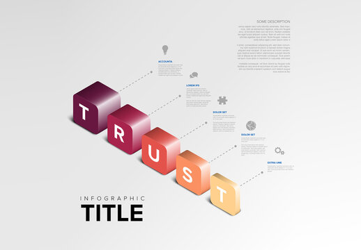 Isometric Trust Infographic Design Template with Colorful 3D Rounded Blocks