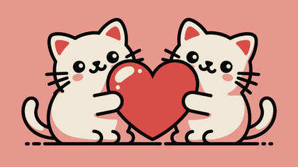 Two kittens holding a heart Vector