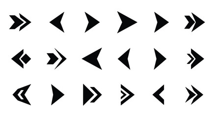 A collection of diverse black arrow icons and symbols pointing left and right, showcasing various design styles and shapes for navigation and direction.