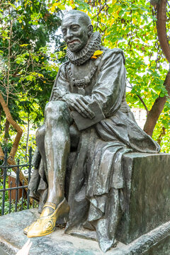 Paris, France - October 29, 2025: Bronze statue of Michel de Montaigne by sculptor Paul Landowski. Monument to famous French philosopher