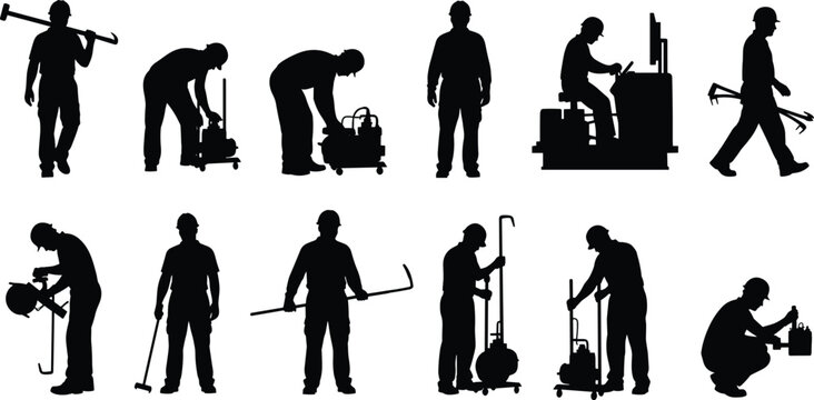 construction, worker, silhouette, labor, industry, tools, machinery, safety, helmet, engineering, technician, builder, equipment, factory, maintenance