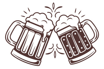 silhouette of Beer clinking mugs vector illustration isolated on white background