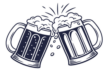 silhouette of Beer clinking mugs vector illustration isolated on white background