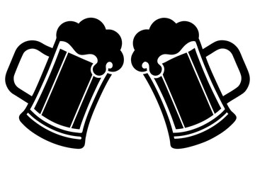 Two Beer Mugs Clinking Silhouette Vector Icon for Celebration and Party Design