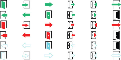 Exit and entry icon set. Log in, log out icon set.&ldquo;Door Direction and Exit Arrow Icons Set&rdquo;