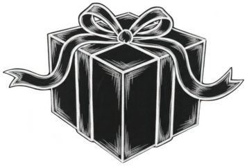 Valentine A detailed drawing of a gift box with a bow on top, presented in a chalkboard art style