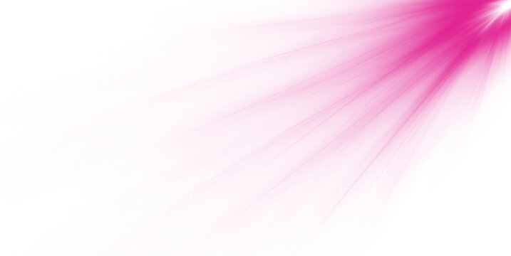 Abstract bright pink glowing light effect lens flare beam on transparent checkered background creative cosmic explosion ray flash
