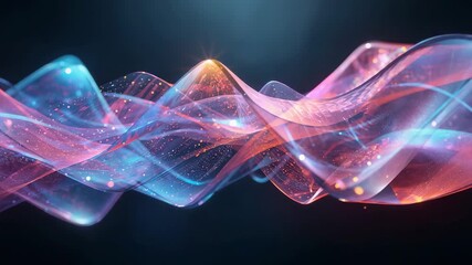 Rising overhead glow causing thin ribbon rippling in dark studio, with golden crest and specks - Powered by Adobe