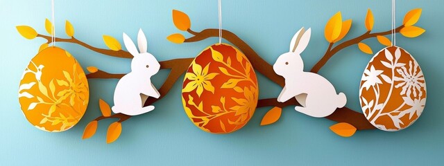 Delicate Minimalist Easter Decorations Featuring Paper Cut Eggs