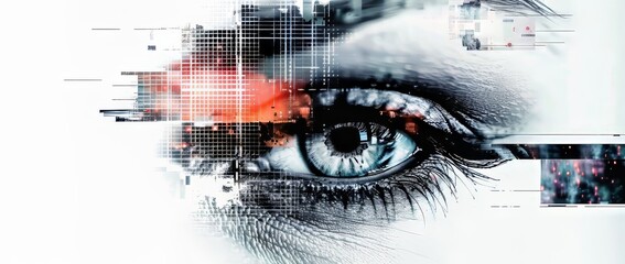 Detail of an eye with digital effects and patterns showing technology and vision concepts