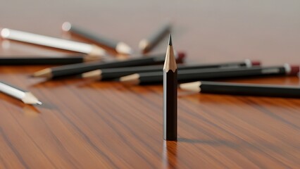 A close up of a wooden pencil sits ready as an essential tool for writing and drawing on paper in any school, office, or art set focused on education and business