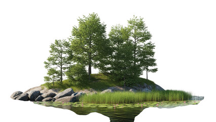 Serene island with lush trees isolated on transparent background