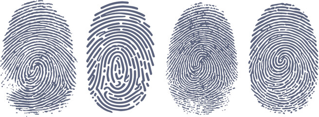 Set of Dark Navy Fingerprint Icons for Biometric Authentication and Forensic Identity