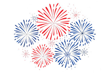 A vibrant display of red and blue fireworks illuminating a dark background