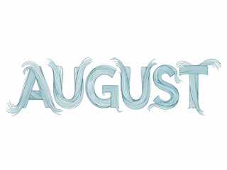 Artistic depiction of 'August' month, rendered in flowing, elegant blue typography on a white backdrop, perfect for design needs