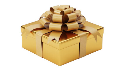 Gold gift box with ribbon isolated on transparent background
