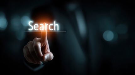 Enhancing remote work efficiency businessman in digital workspace home environment visualizing search functionality