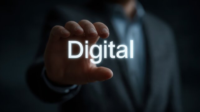 Empowering remote work businessman utilizing glowing tablet in digital workspace at home for enhanced productivity - Powered by Adobe