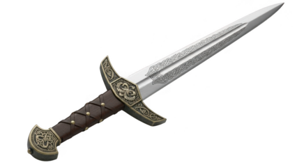 Medieval sword with ornate details isolated on transparent background