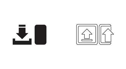 Black and white icons depicting download to mobile and general upload operations for data transfer.