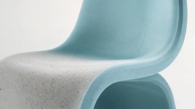 Panning camera revealing S-shaped molded chair in studio, showing two-tone finish and hollow cavity