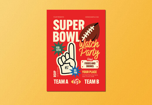 Red Bold Retro Super Bowl Watch Party Flyer