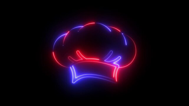 Glowing neon line Chef hat icon isolated on black background. Cooking symbol. motion graphic animation .neon Chef hat icon animation . 4k motion video animation .