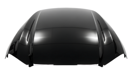 Shiny black car hood with reflective surface, , cutout, PNG isolated on white or transparent background